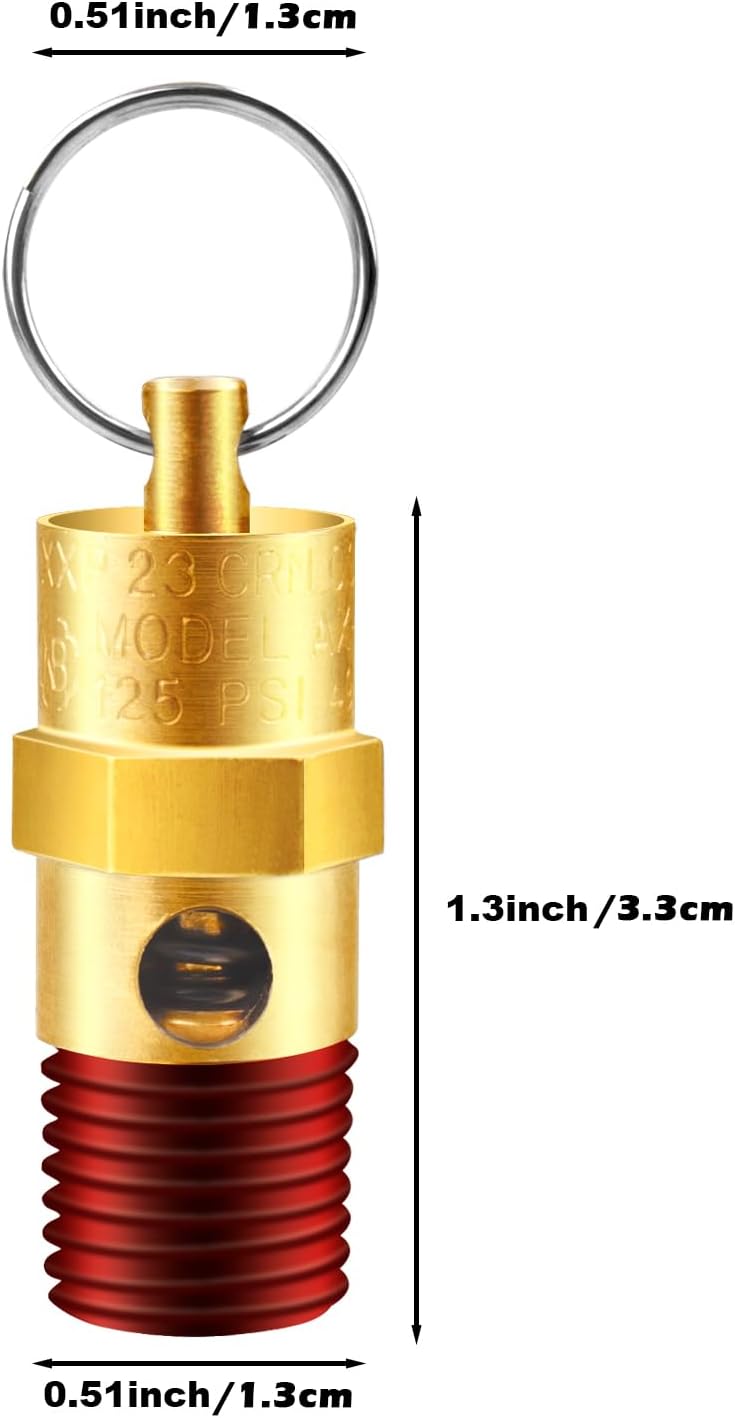 TOPGO 2 Pieces 1/4'' Male 125 PSI NPT Air Compressor Pressure Relief Valve Brass Safety Valve Air Compressor Check Valve - Image 2